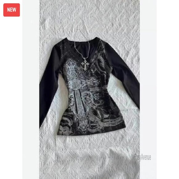 Vintage Graphic Long Sleeve Tee Y2K Grunge Streetwear Top - Picture 5 of 6